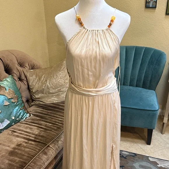 black off the shoulder formal dresses BABARONI BABARONI Acetate Satin Black Bridesmaid Dresses Off-the-shoulder Floor-length Sleeveless Ruched with Slit Sheath, Black / US0 main image 1